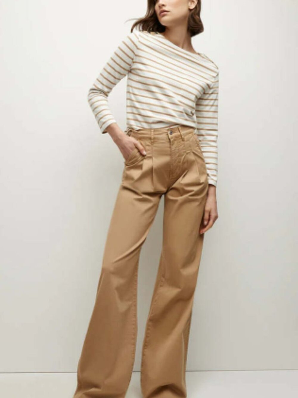 Veronica Beard Wide Leg Cotton Pants in Tan
